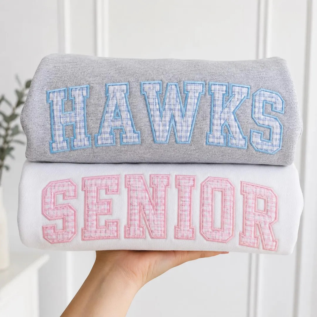 Custom Senior Sweatshirt, Gingham Applique Varsity Crewneck, Personalized School Spirit Shirt, Gr... | Etsy (Global)