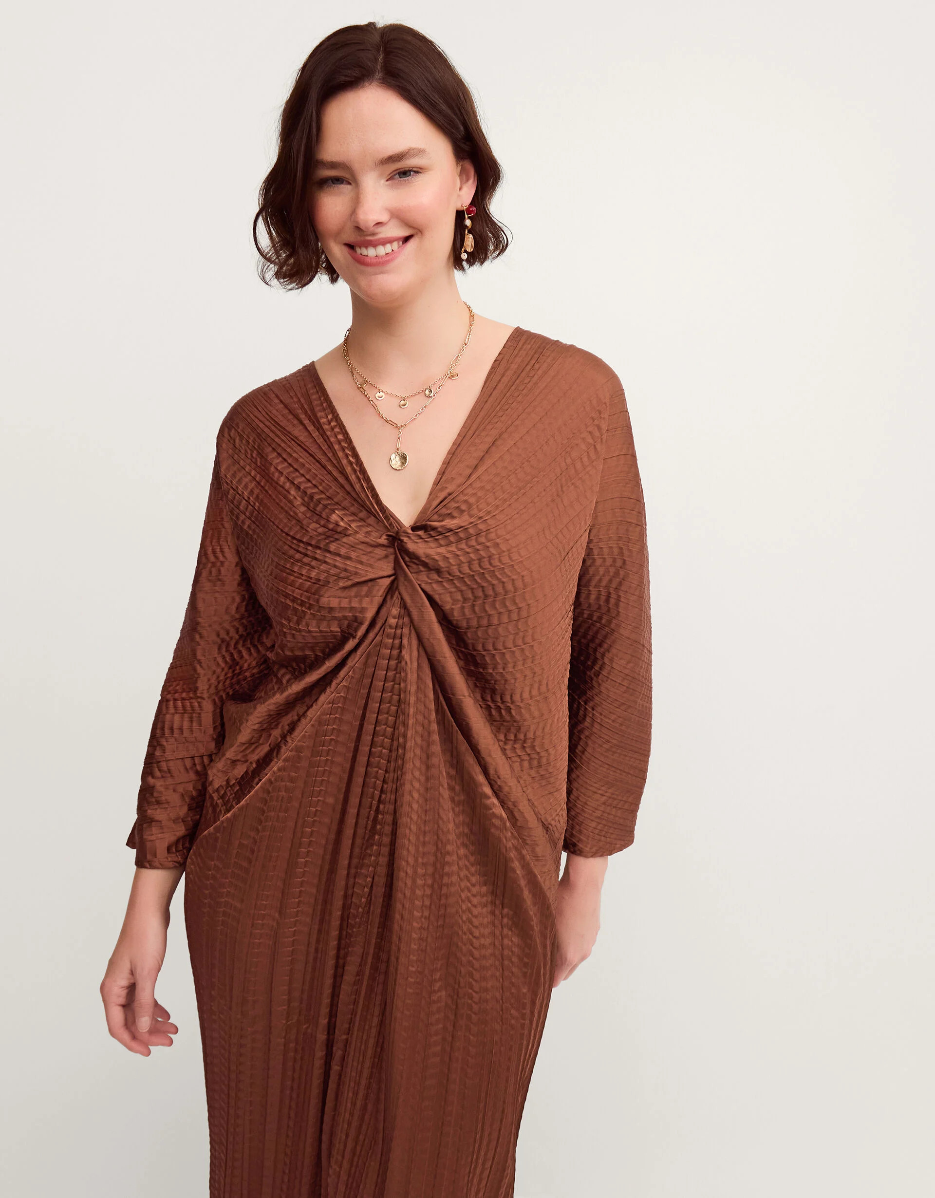 Callie Thorpe x Monsoon Twist Textured Kaftan Dress  Bronze | Monsoon (UK)