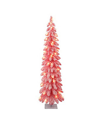 Puleo 4' Pre-Lit Flocked Alpine Pencil Tree with 50 Underwriters Laboratories Clear Incandescent ... | Macys (US)