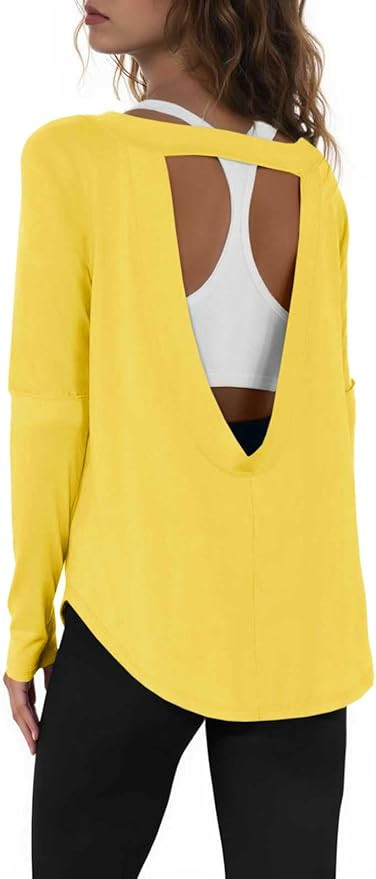 Tankaneo Womens Open Back Workout Shirts Casual Long Sleeve Boat Neck Tops Athletic Gym Yoga Tees... | Amazon (US)