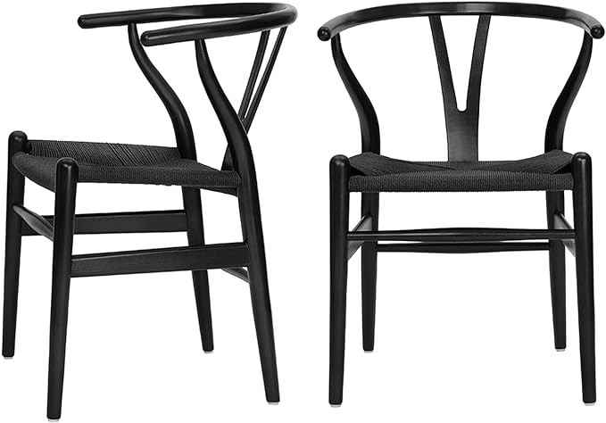 Set of 2 Wishbone Dining Chairs, Weave Solid Wood  Armchairs Mid-Century Modern Dining Chair ,Bla... | Amazon (US)