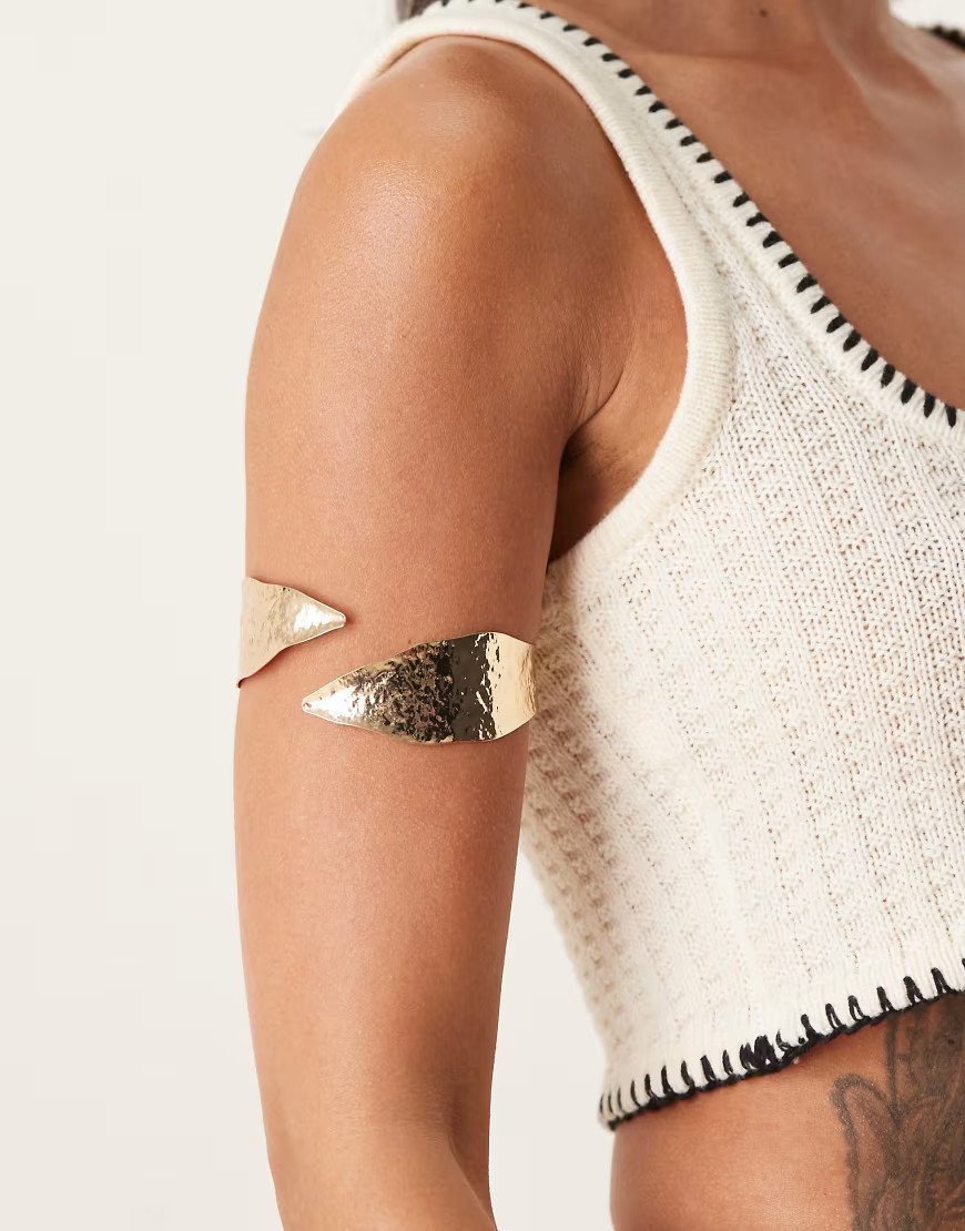 ASOS DESIGN arm cuff in hammered textured gold tone | ASOS (Global)