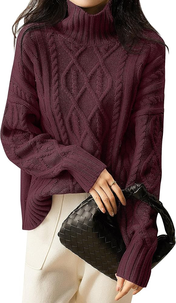 ANRABESS Sweaters for Women Oversized Long Sleeve Turtleneck Cable Knit Casual Loose Pullover Top... | Amazon (US)