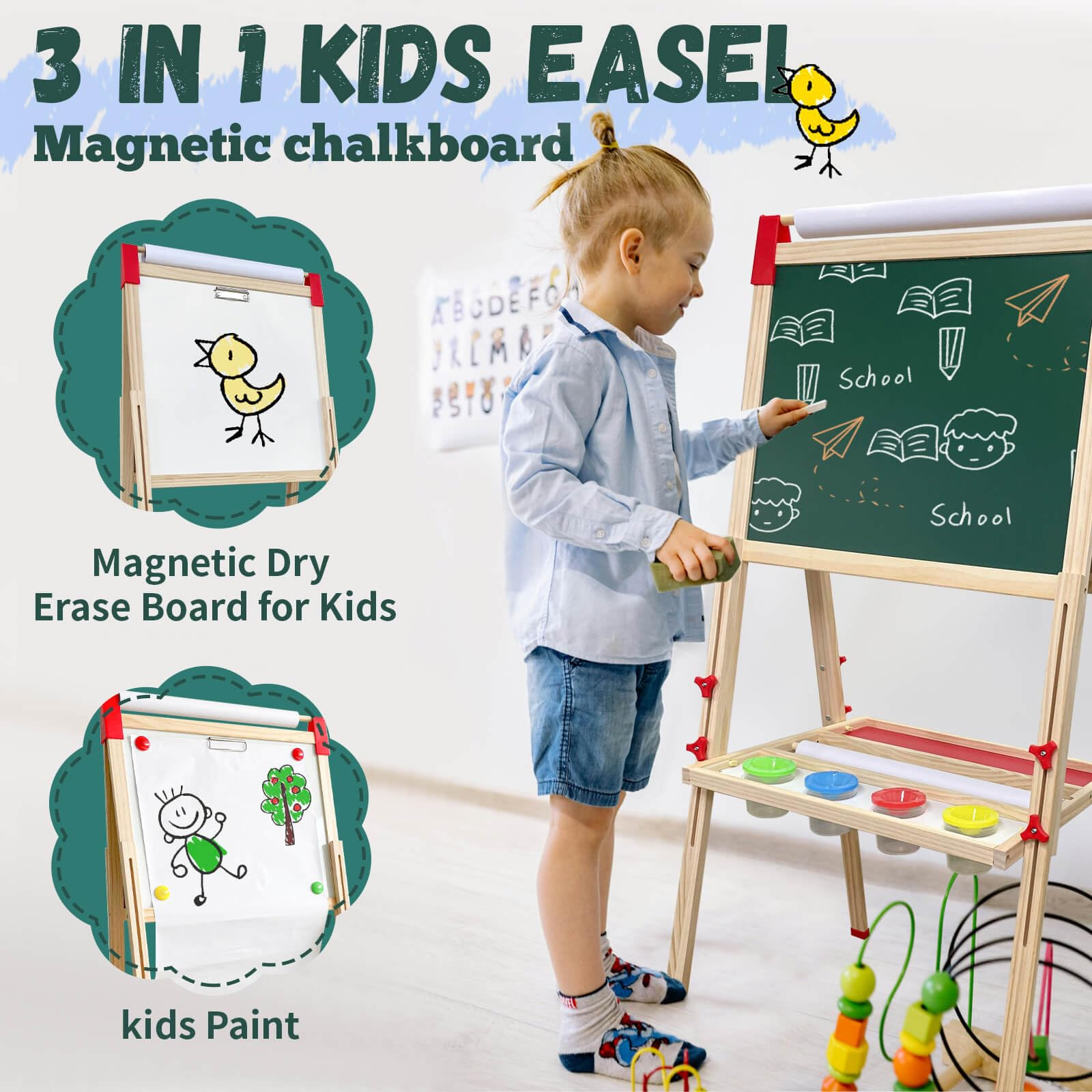 Easel for Kids,Adjustable Wooden Art Easel for Kids,114+ Art Supplies,Double Sided Magnetic Chalk... | Amazon (US)