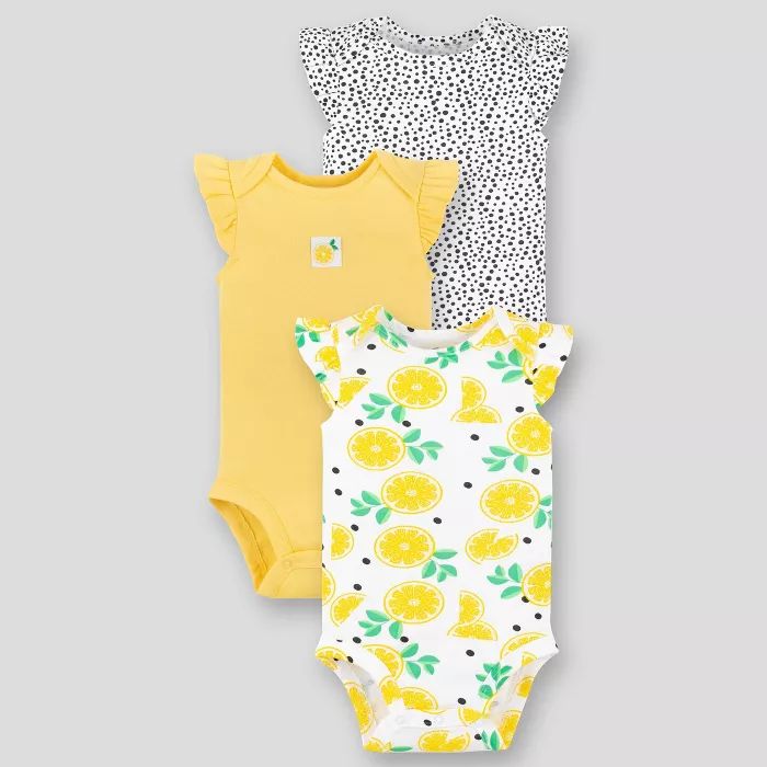 Lamaze Baby Girls' Organic Cotton 3pk Short Sleeve Bodysuit - Yellow | Target