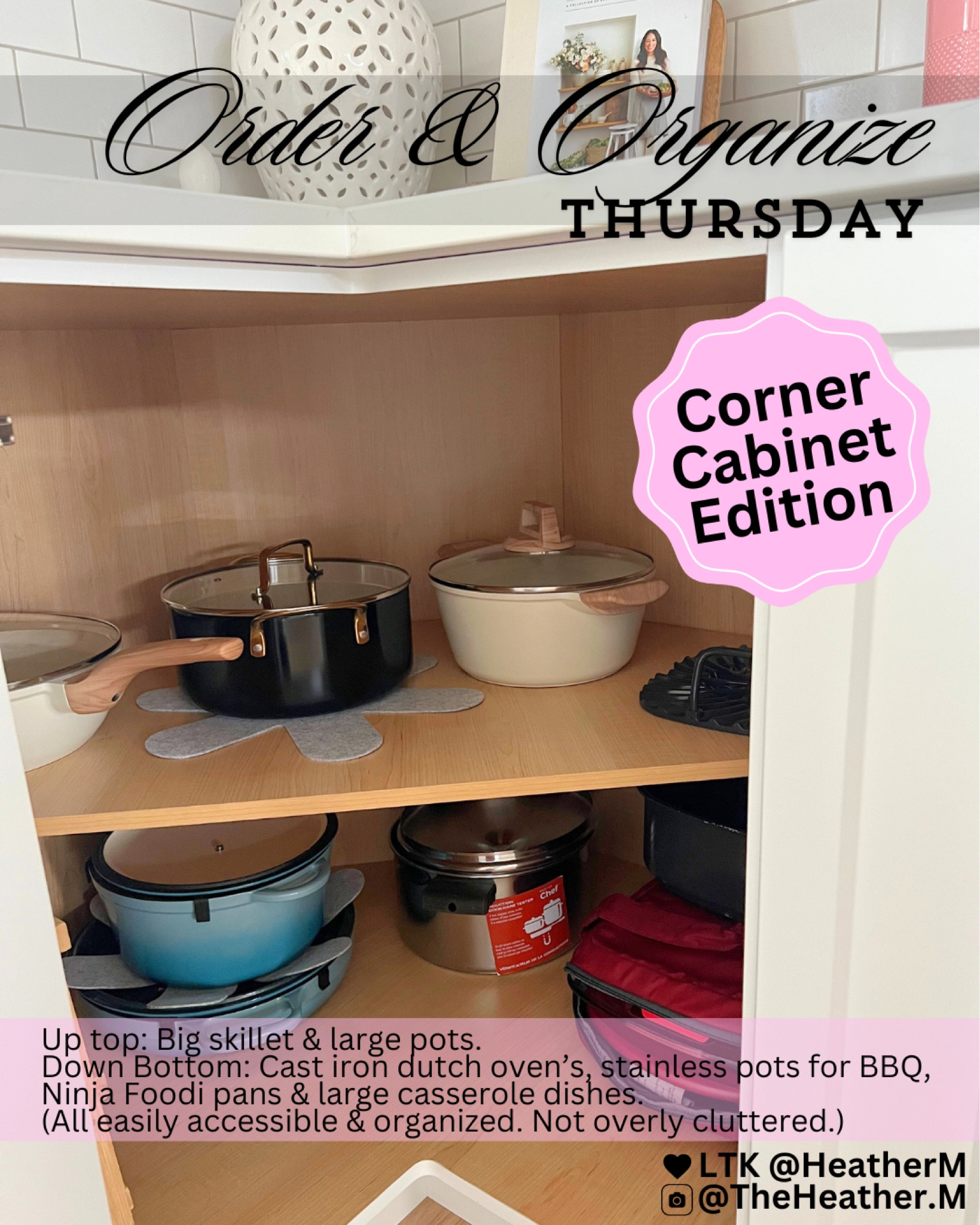 We now keep our small pots in a drawer, our pans in another drawer and other larger pots, skillet etc in the corner cabinet. Uncluttered and accessible. These pot protector pads are a must for any pieces you want to stack, to keep your cookware in excellent condition. 

#LTKHome #LTKSeasonal #LTKStyleTip