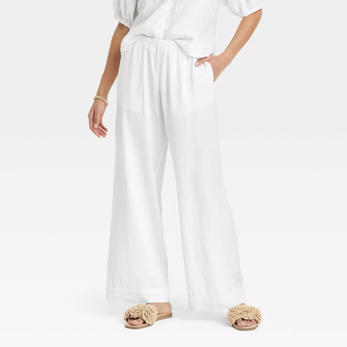 Women's Mid-Rise Wide Leg Linen Pull-On Pants - A New Day™ | Target