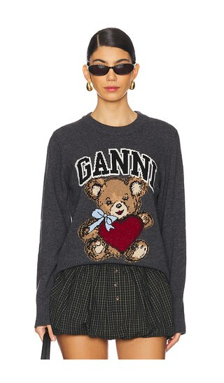 Graphic Wool Mix Bear Crewneck in Gray Quill | Revolve Clothing (Global)