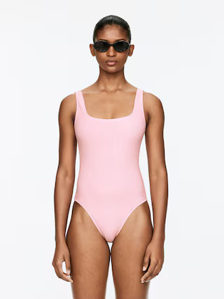 Crinkle Square Neck Swimsuit – Pink – Women – ARKET GB | Arket UK