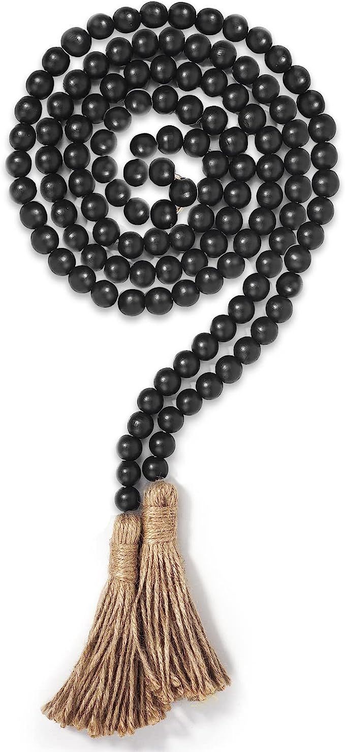 Panba Wood Bead Garland Boho Decor Prayer Beads with Tassel Farmhouse Rustic Home Coffee Table Decor | Amazon (US)