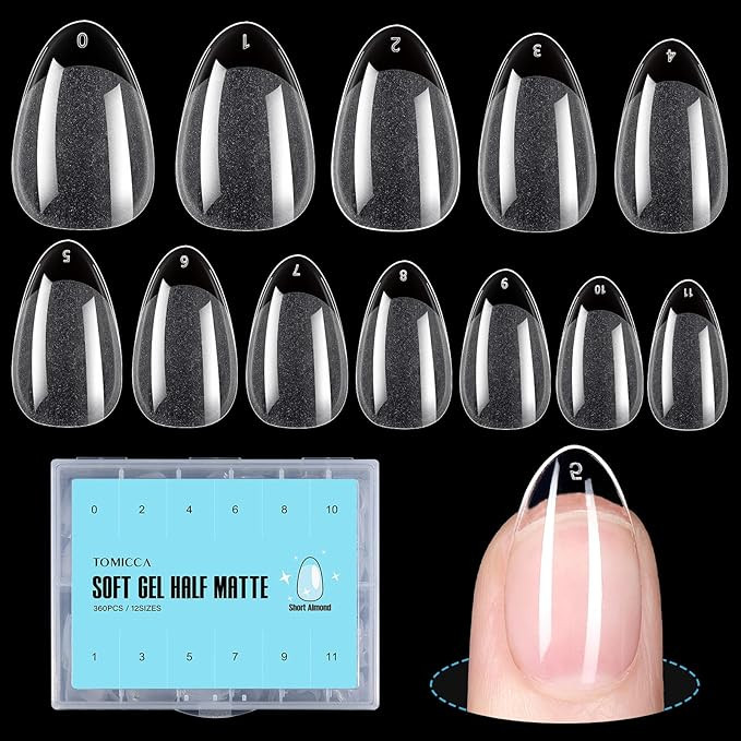 TOMICCA Short Almond Gel Nail Tips, 360Pcs Soft Acrylic Nail Tips for Full Cover Nail Extension H... | Amazon (US)