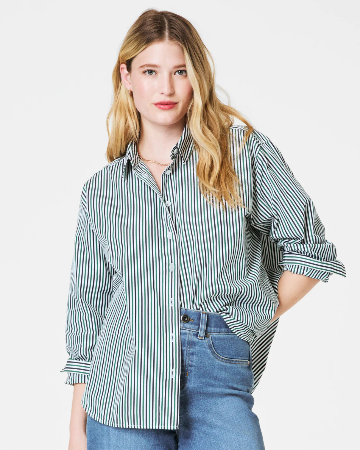 SPANX® Poplin Oversized Button-Down, Stripes | Spanx