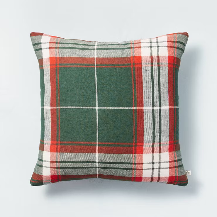 18"x18" Holiday Plaid Square Throw Pillow Green/Red/Cream - Hearth & Hand™ with Magnolia | Target