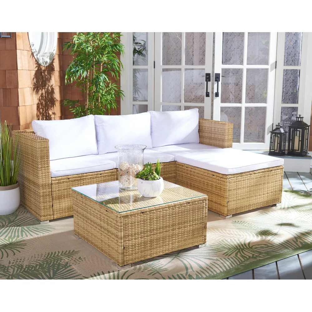 SAFAVIEH Outdoor Living Madalina 3-Piece Patio Set. - Natural/White | Bed Bath & Beyond