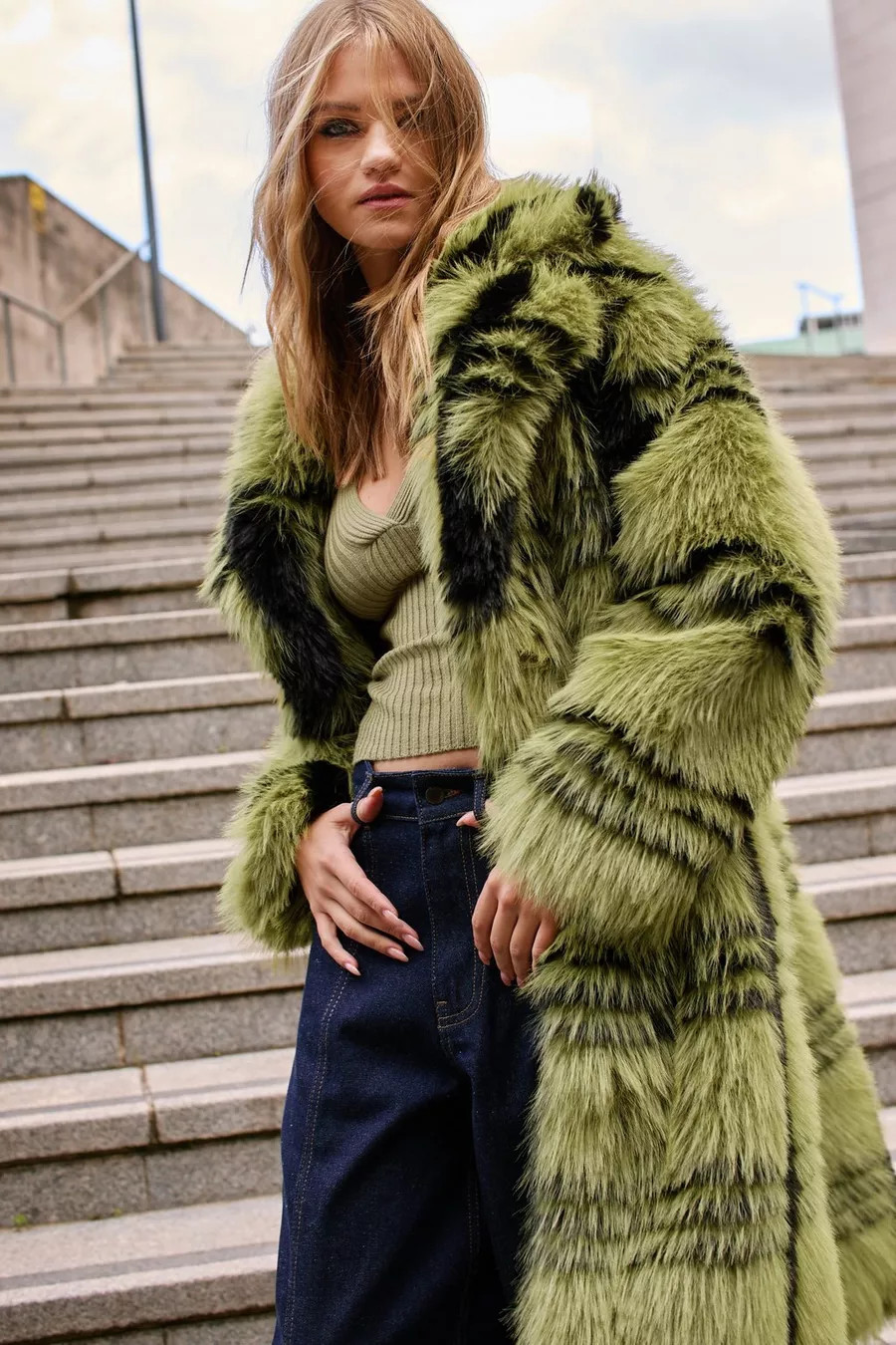 Olive Check Fur Maxi Coat | Nasty Gal US