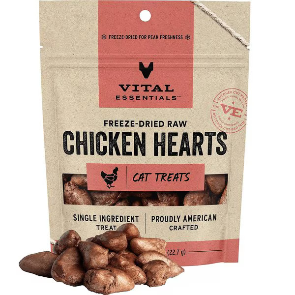 Vital Essentials Chicken Hearts Freeze-Dried Raw Cat Treats | Chewy.com