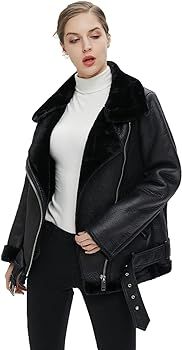 LY VAREY LIN Women's Faux Shearing Moto Jacket Thick Lined Parka Winter Shearling Coat Leather Ja... | Amazon (US)