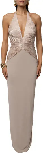 Enchanted Plunge Neck Mixed Media Gown | Nordstrom