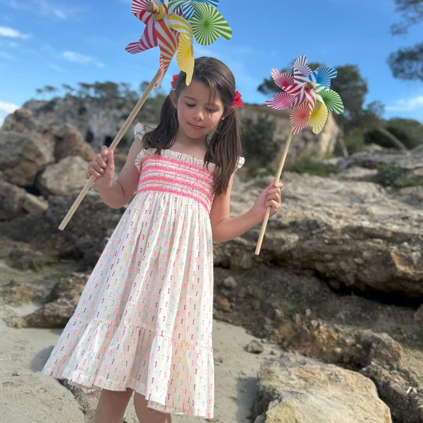 Rachel Carson Girls Dress Neon Confetti Plumetti with Wham Bar Hand Smocking | Smock London