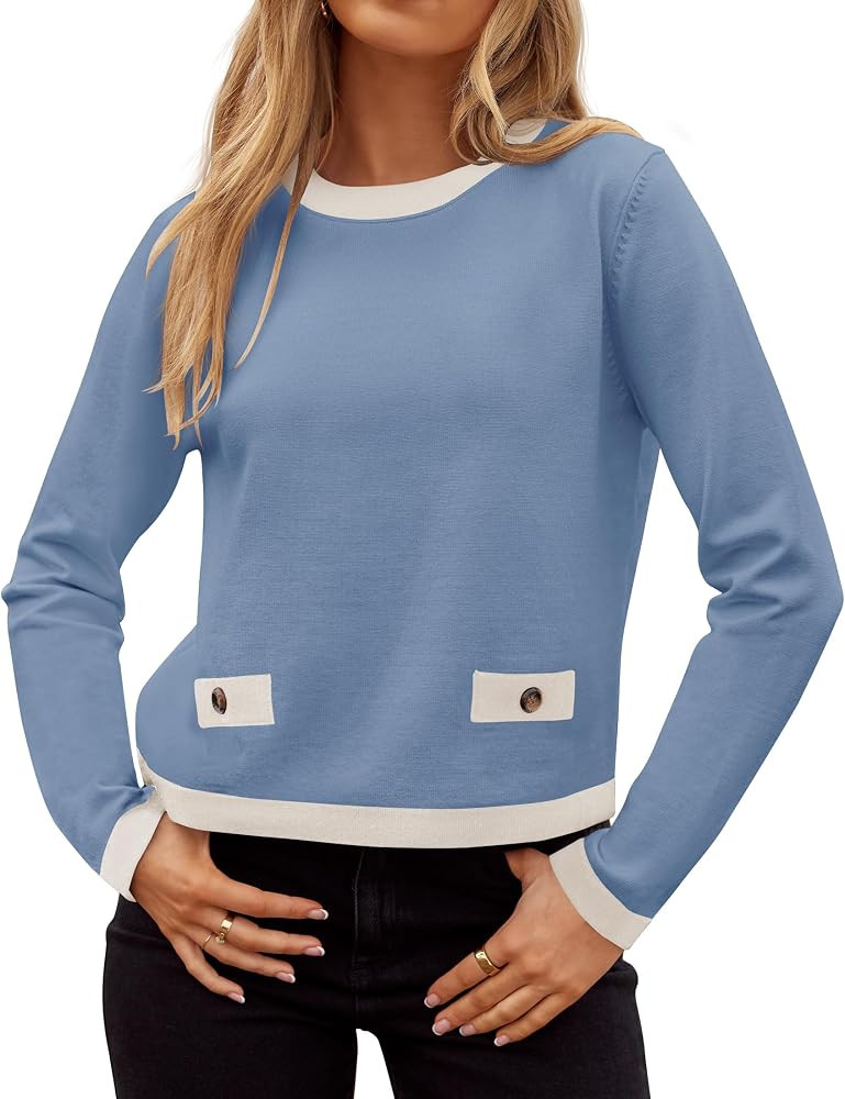 ZESICA Womens Fall Color Block Long Sleeve Pullover Sweater Top | Amazon (US)