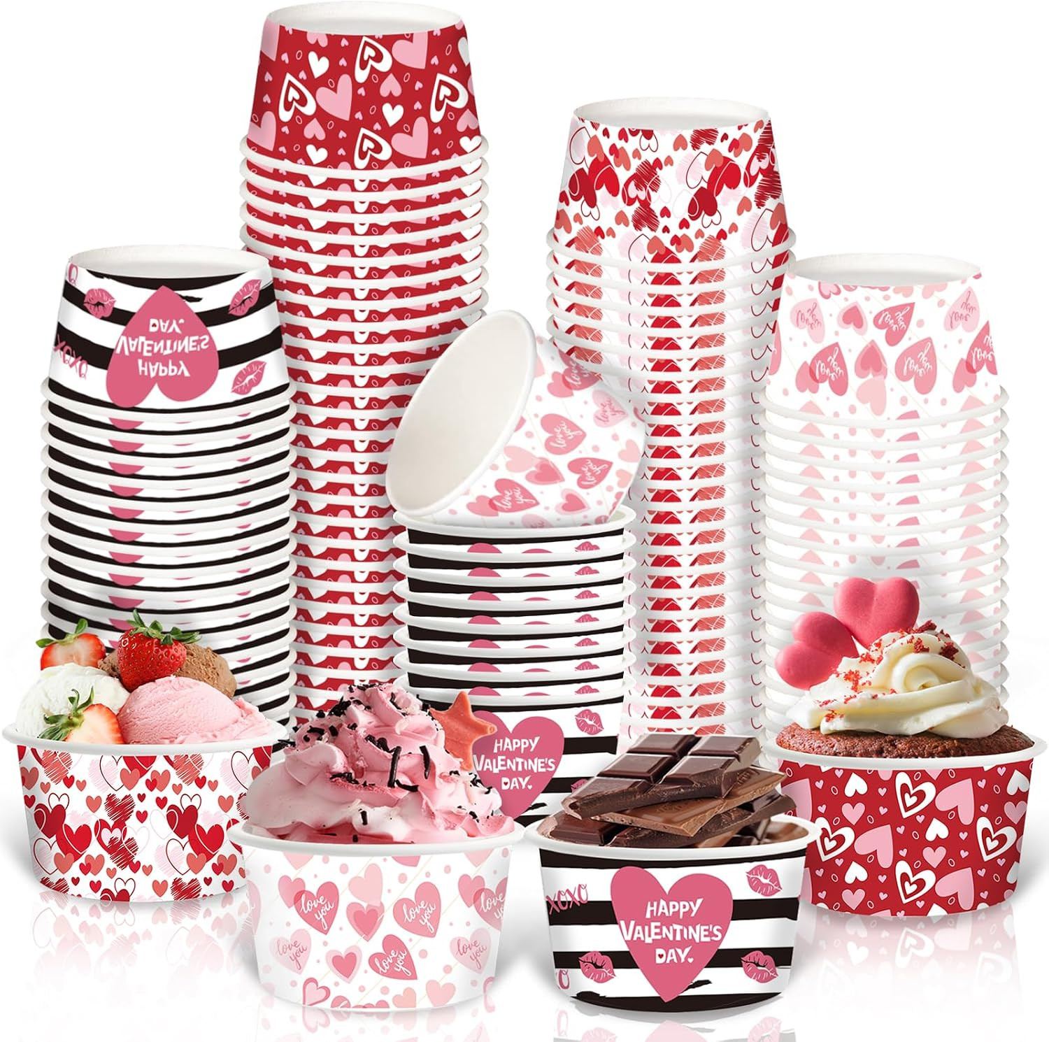 60PCS Valentine's Day Ice Cream Cups Paper Snack Bowls 8oz Valentines Disposable Bowls Heart Dess... | Amazon (US)