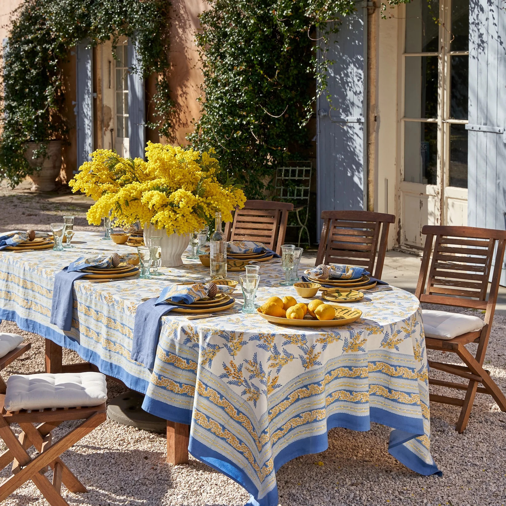 French Tablecloth Mimosa Blue & Yellow | Couleur Nature