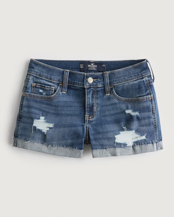 Low-Rise Ripped Dark Wash Denim Shorts 3" | Hollister (US)