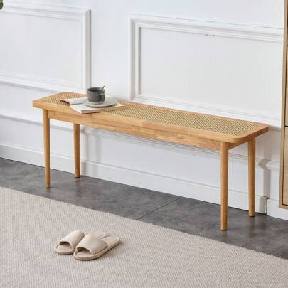 Bench, Wood Bench, Simple Solid Wood Sleeper Chairs, Rattan Woven Shoe Stool, For Restaurants Living Rooms Hallways | SHEIN