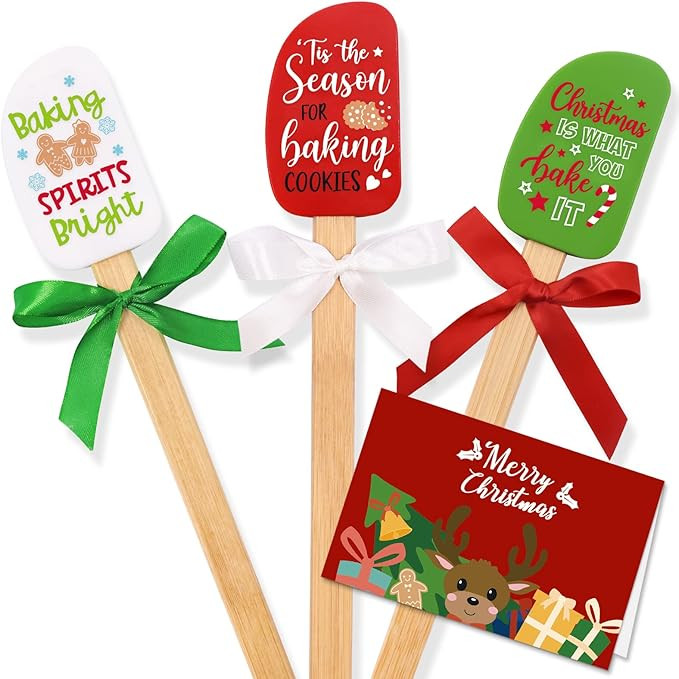 Set of 3 Christmas Silicone Spatulas w/Merry Christmas Greeting Card, Food Grade Heat Resistant S... | Amazon (US)