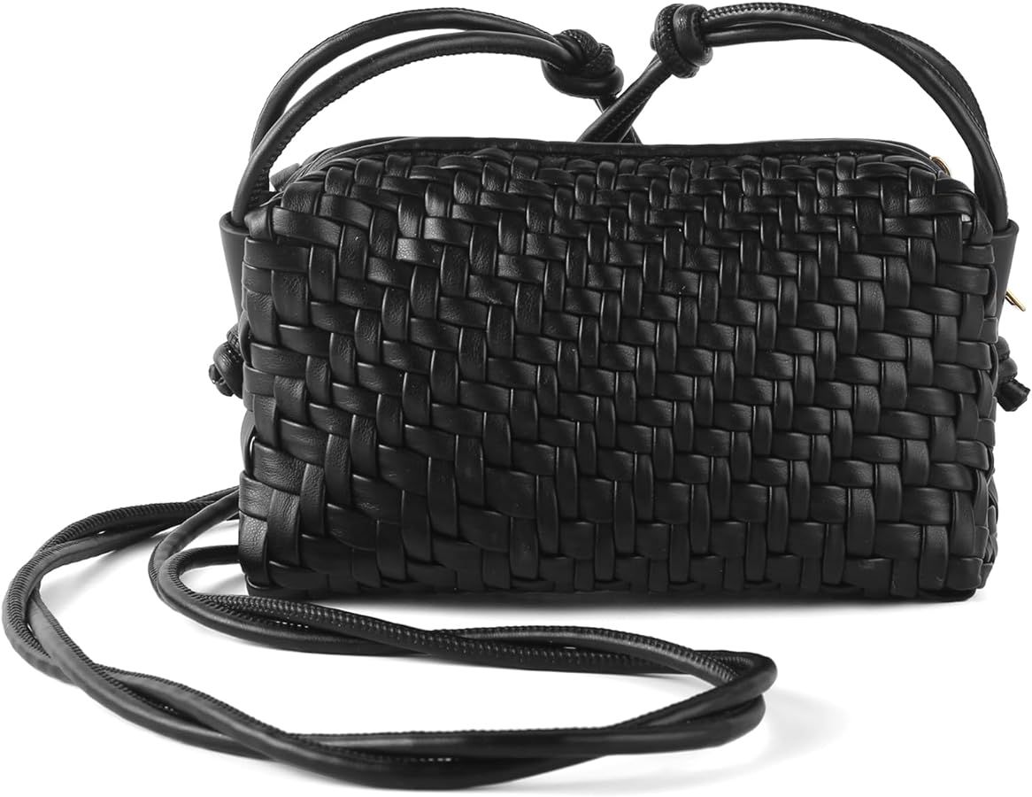 Woven Purse for Women Small Crossbody Handwoven Vegan Leather Bag with Braided Strap Shoulderbag | Amazon (US)