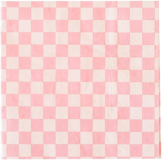 Jollity & Co Check It! Cocktail Napkins - Party Napkins in Tickle Me Pink - Pack of 20 Cocktail N... | Amazon (US)