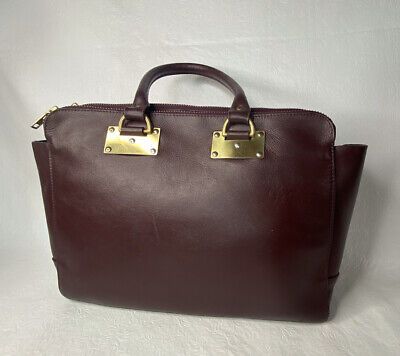 Sophie Hulme Purple Burgundy Leather Brass Details Tote Bag Purse | eBay US