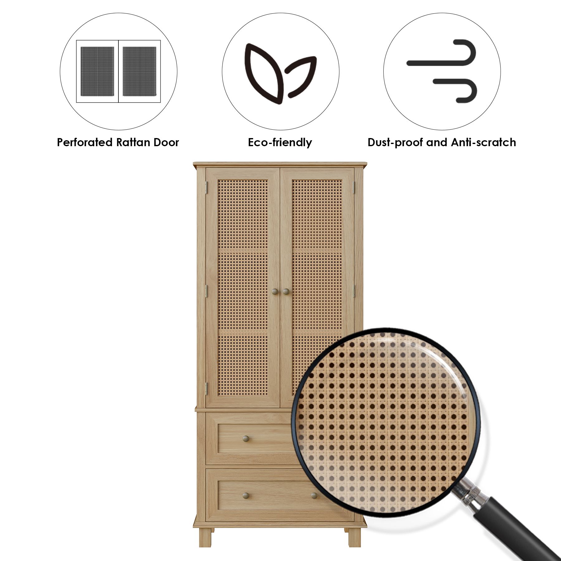 Homfa Storage Cabinet with Rattan Doors, Tall Cabinet Rattan Cabinet with Drawers, Accent Versati... | Walmart (US)