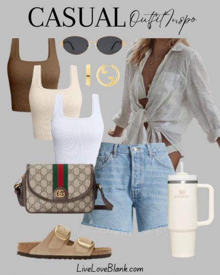 Spring and summer casual everyday outfit idea 
Birkenstocks
Jean shorts 
Stanley
Gucci accessories 

#LTKstyletip #LTKU #LTKSeasonal