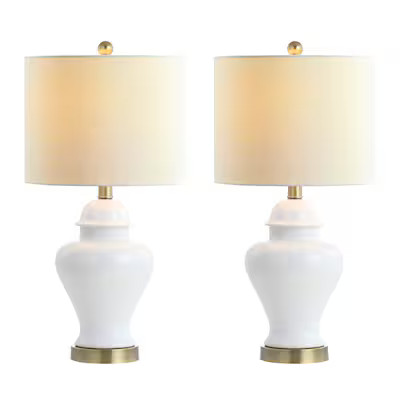 JONATHAN  Y Transitional 22-in White/Brass Gold Led; Rotary Socket Table Lamp with Linen Shade (S... | Lowe's