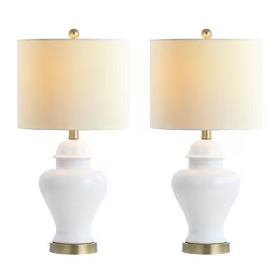 JONATHAN  Y Transitional 22-in White/Brass Gold Led; Rotary Socket Table Lamp with Linen Shade (S... | Lowe's