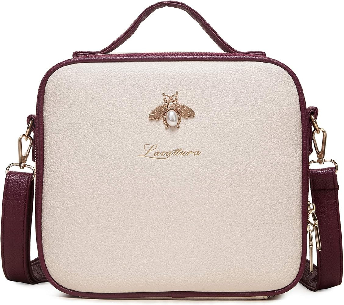 LACATTURA Travel Makeup bag, Leather Makeup Train Case Cosmetic Organizer for Makeup Brushes Toil... | Amazon (US)