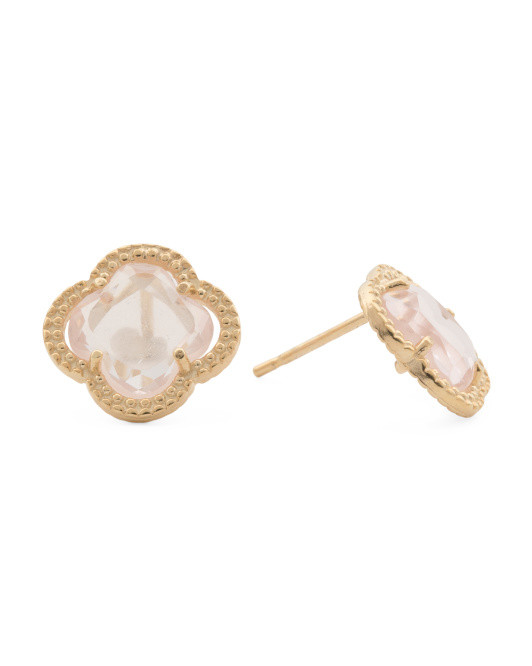 Made In Italy 14kt Gold Pink Quartz Stud Earrings | TJ Maxx