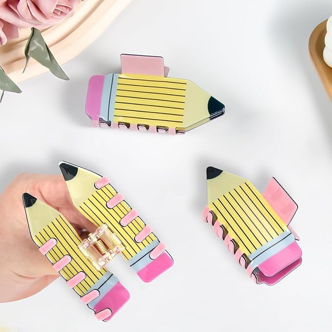 3Pcs Pencil Hair Claw Clips Funny Teacher Hair Clips Cute Back To School Accessories for Teachers... | Amazon (US)