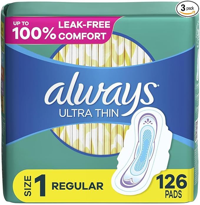 Always Ultra Thin Daytime Pads with Wings, Size 1, Regular, Unscented, 42 Count x 3 (126 Count To... | Amazon (US)