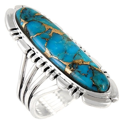 Sterling Silver Ring with Genuine Turquoise & Gemstones (SELECT color) (Teal/Matrix Turquoise, 10) | Amazon (US)