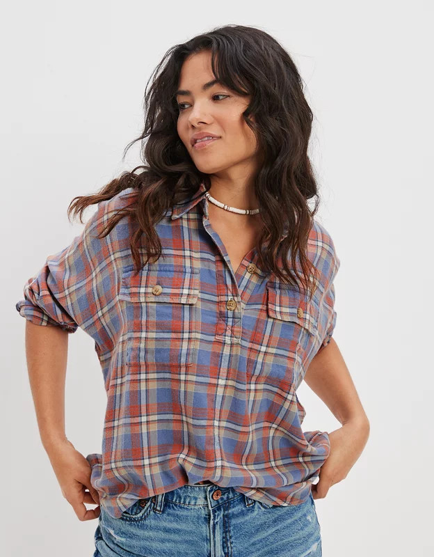 AE Oversized Pullover Flannel | American Eagle Outfitters (US & CA)