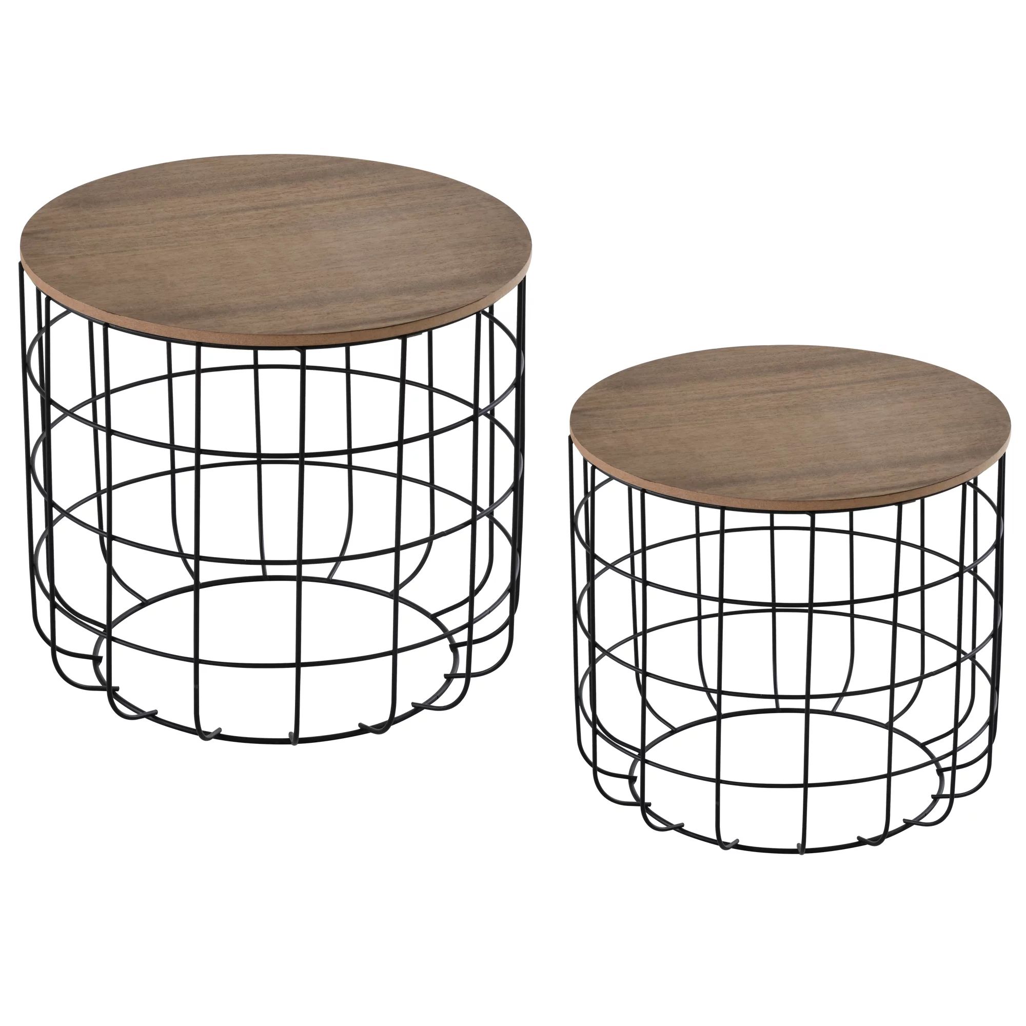 HomCom 2 Piece Tea Table Set with a Retro Industrial Style, Extra Storage Space, Brown | Walmart (US)