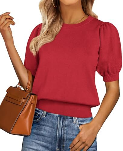 PRETTYGARDEN Womens Tops Spring 2025 Summer Puff Short Sleeve Sweater Crewneck Knit Work Blouses ... | Amazon (US)