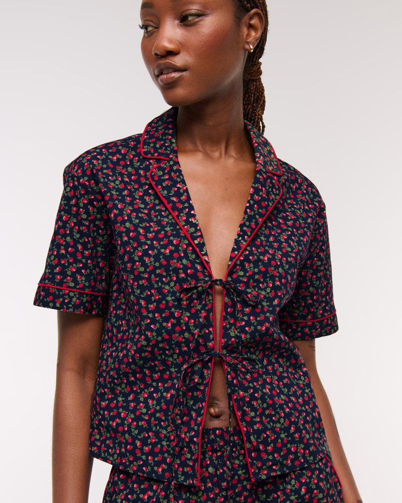 Short-Sleeve Tie-Front Sleep Shirt | Abercrombie & Fitch (US)