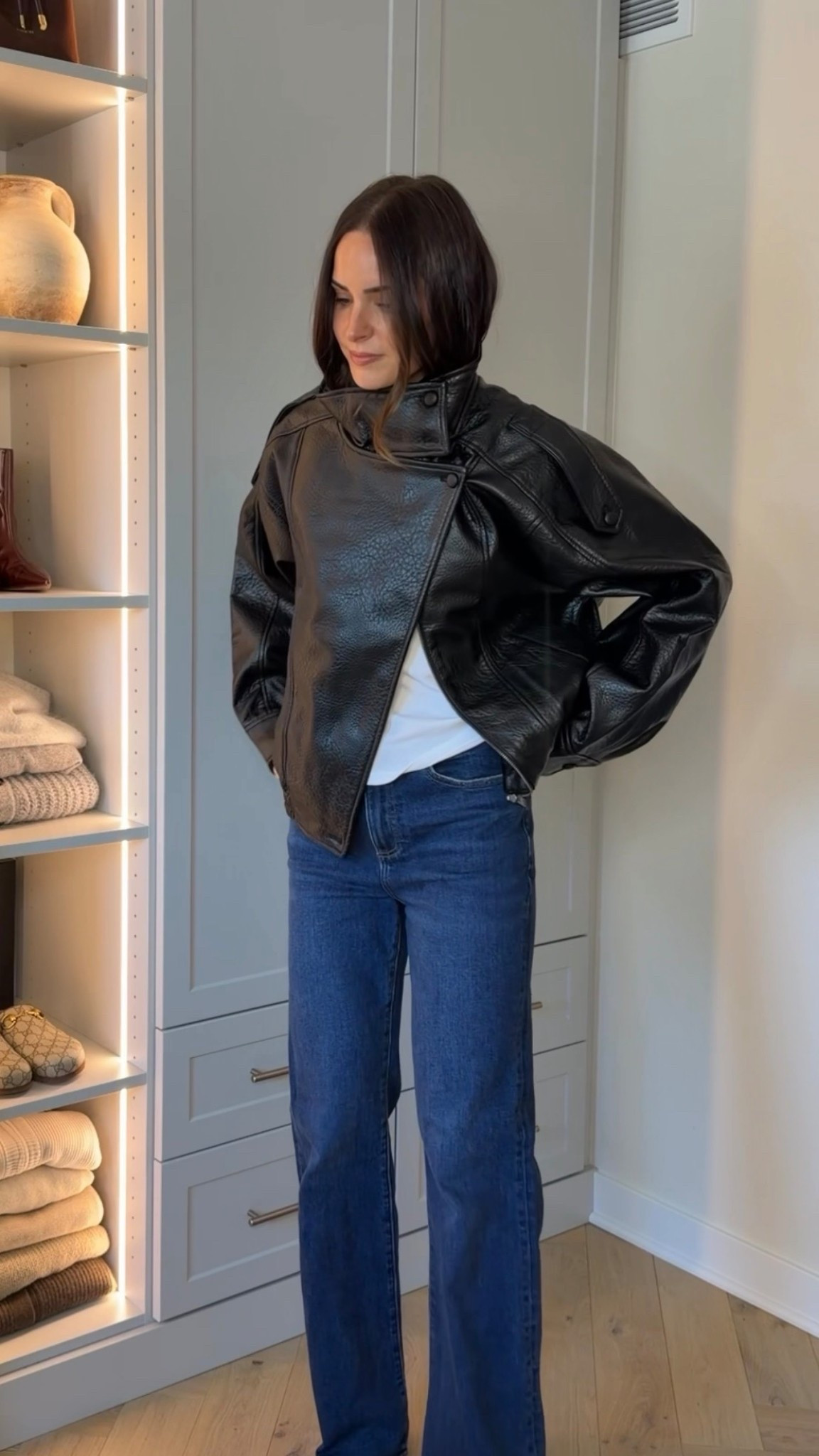 Viral Zara leather jacket 😍 has a roomy fit with my true size S
@Pistola Denim jeans true to size and tall girl friendly (I’m 5’7” for reference)

#LTKSeasonal #LTKootd #LTKNYFW