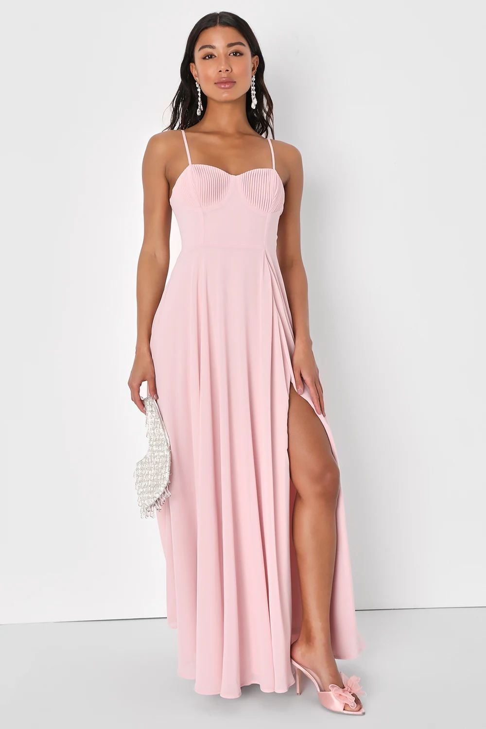 Cause for Commotion Light Pink Pleated Bustier Maxi Dress | Lulus (US)