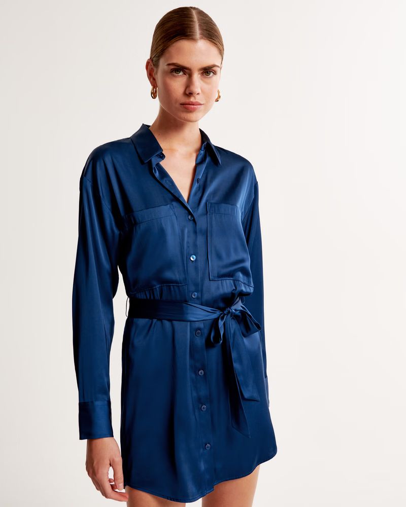 Long-Sleeve Belted Shirt Dress | Abercrombie & Fitch (US)