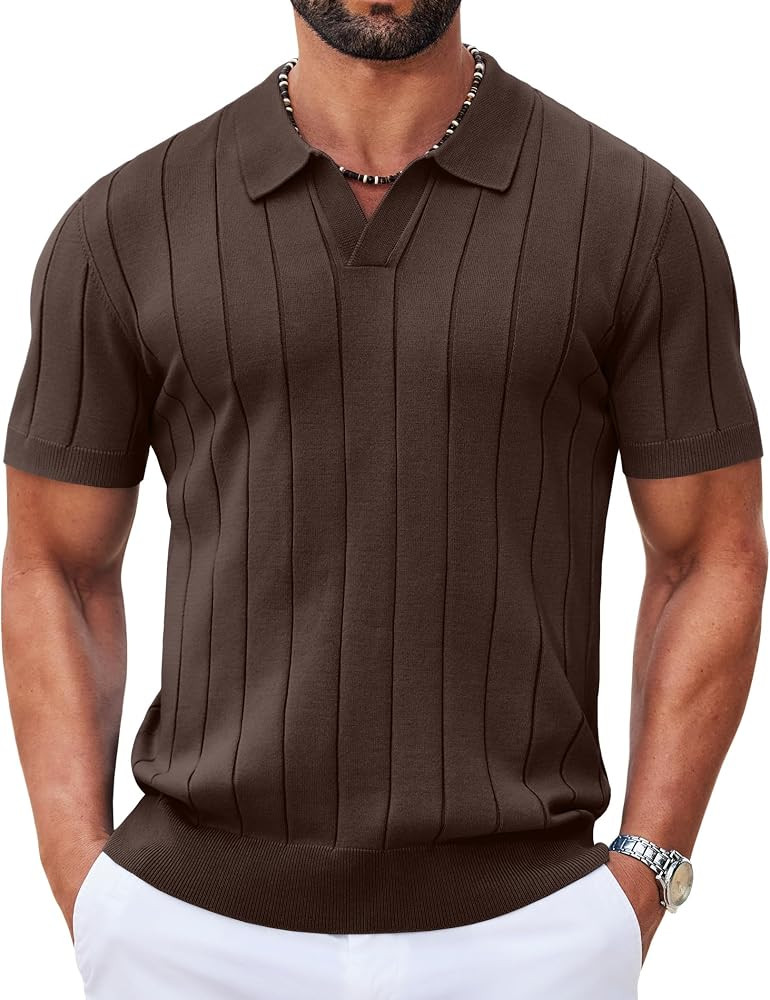 COOFANDY Mens Polo Shirts Short Sleeve V Neck Knit Shirts for Men Casual Old Money Clothes Mens G... | Amazon (US)