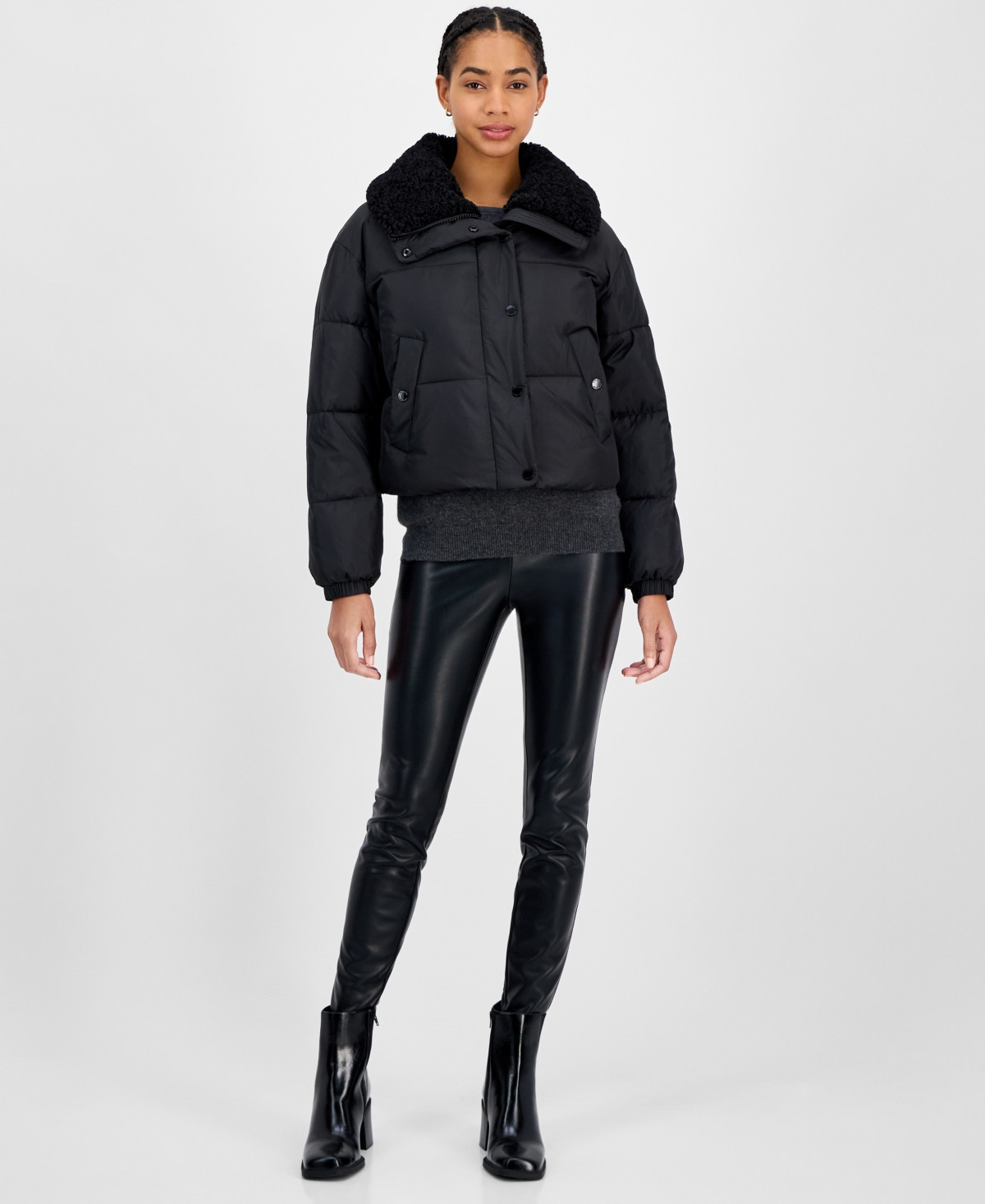 Michael Michael Kors Women's Faux-Fur-Collar Puffer Coat - Black/Black | Macy's
